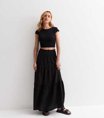 Gini London Black Tiered Maxi Skirt