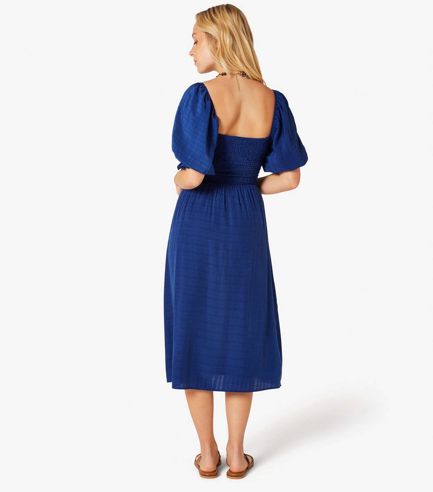Apricot Blue Shirred Midi Dress Image 3