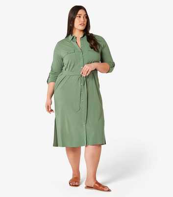 Apricot Curves Olive Belted Midi Shirt Dress