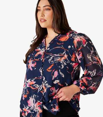 Apricot Curves Navy Floral Chiffon Top