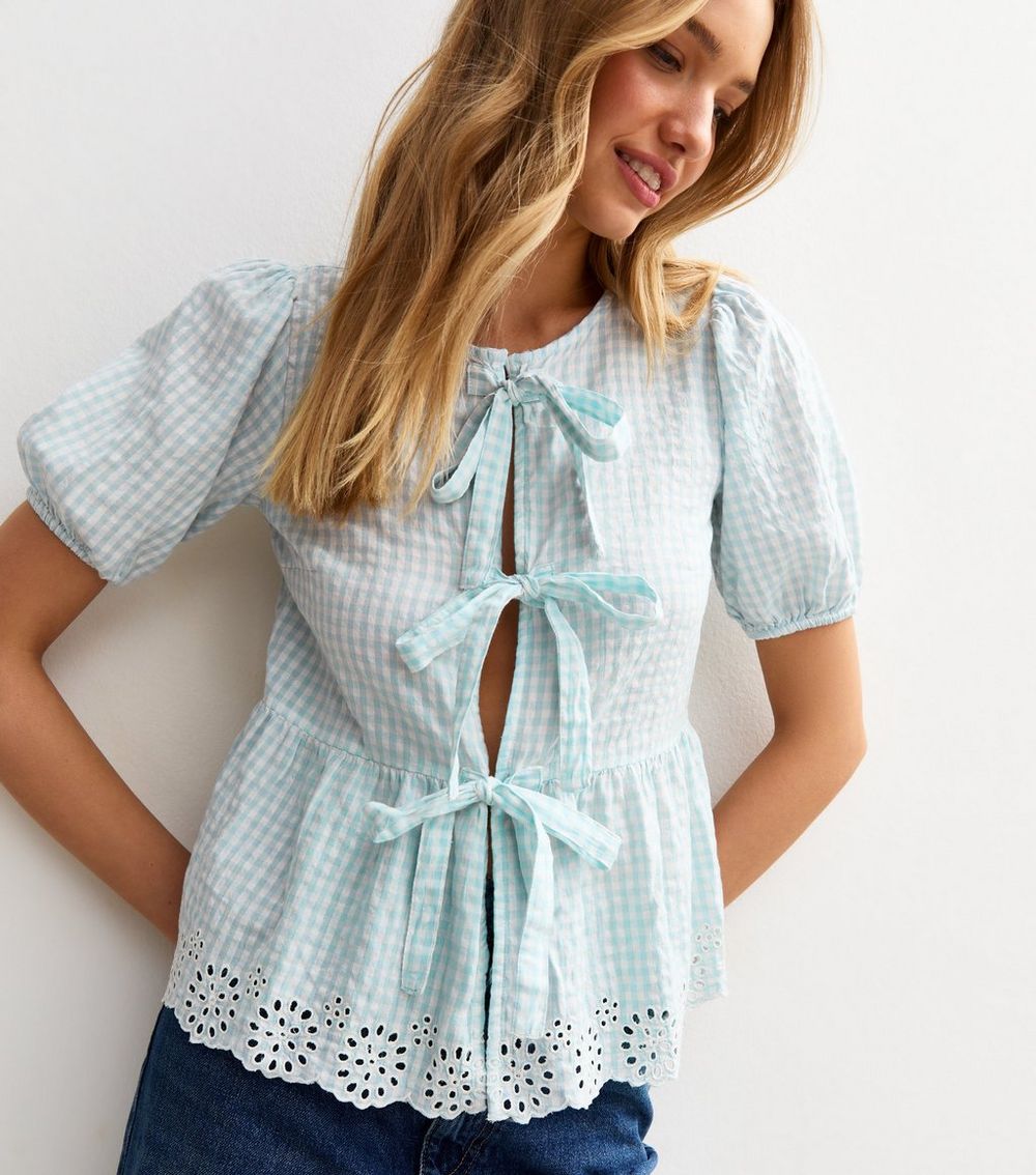 Blue Broderie Anglaise Hem Gingham Shirt