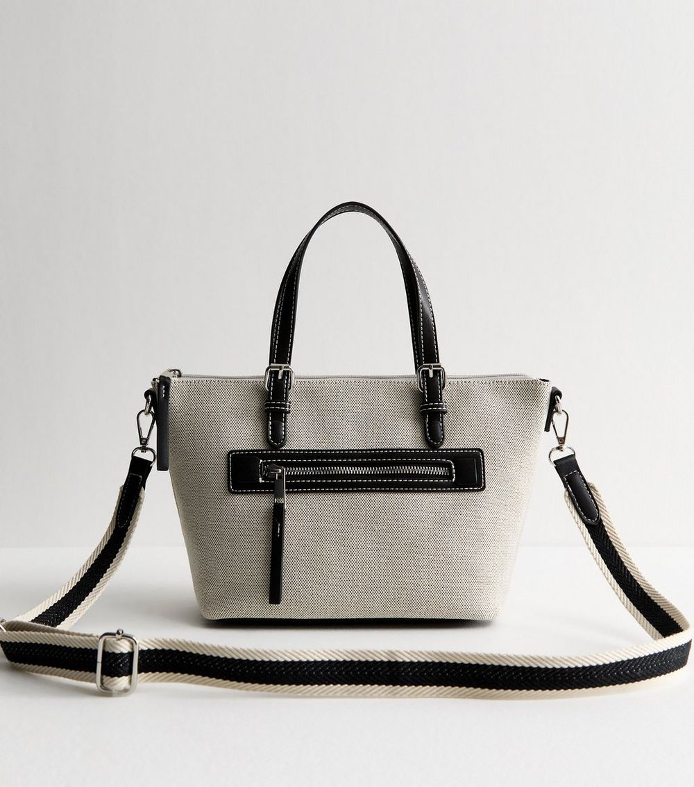 Black Faux Leather and Canvas Mini Tote Bag