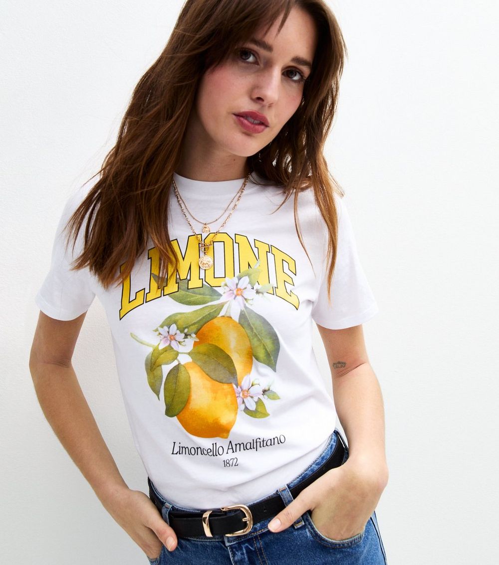 White Limone Slogan Print T