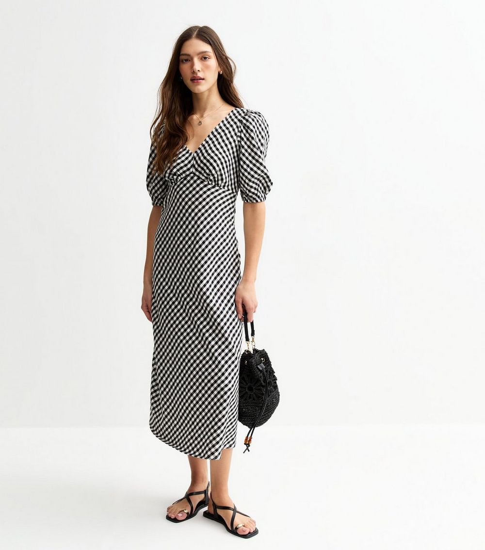 Black Gingham Bow Back Midi Dress