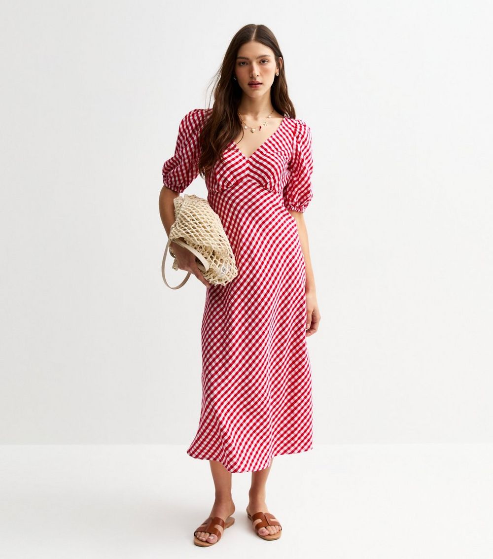 Red Gingham Bow Back Midi Dress