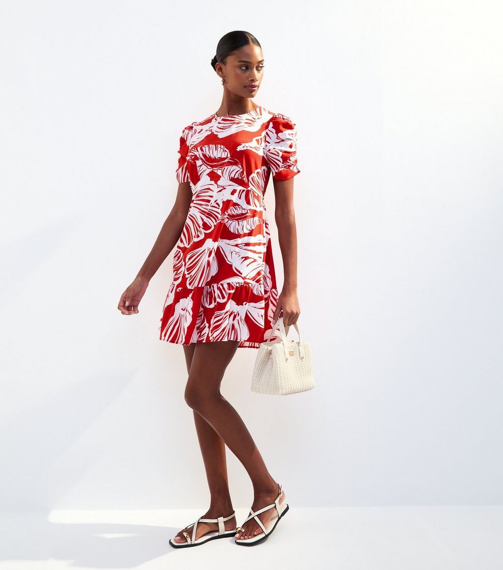 Red Shell Print Mini Dress