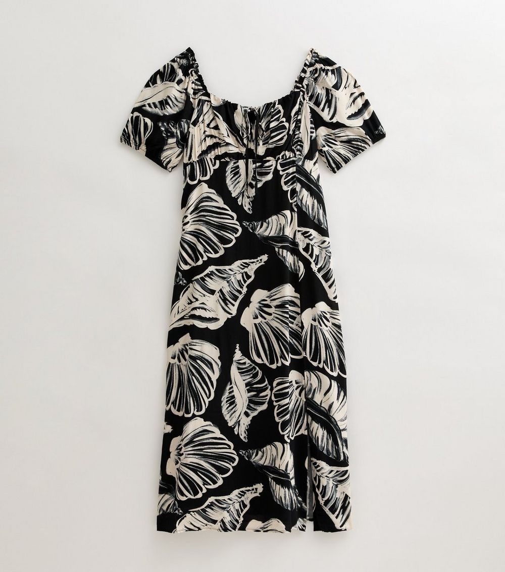 Curves Black Shell Print Milkmaid Midi Dress