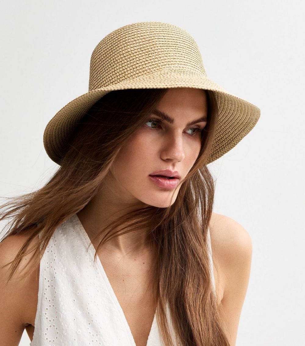 Tan Straw Effect Bucket Hat