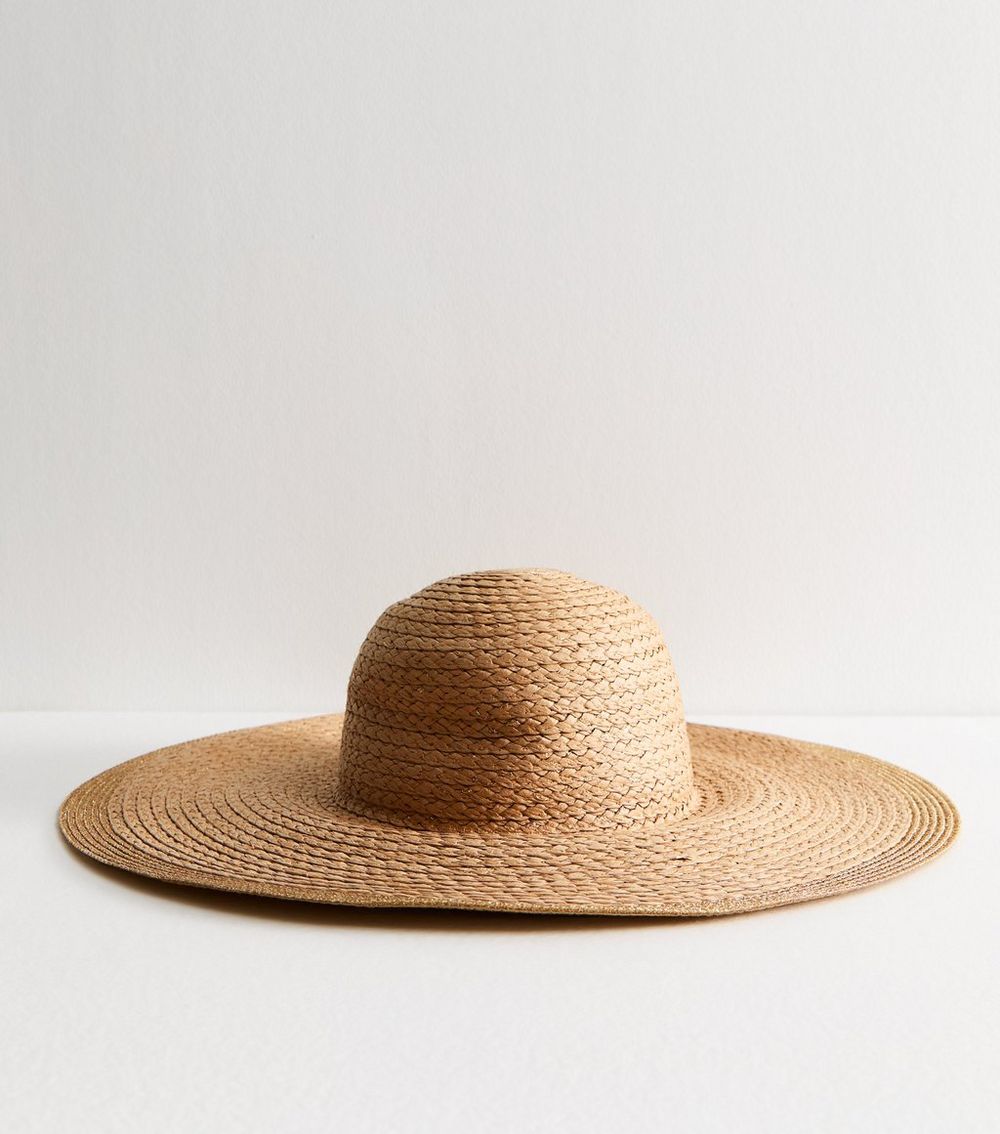 Stone Wide Brim Glitter Trim Straw Hat