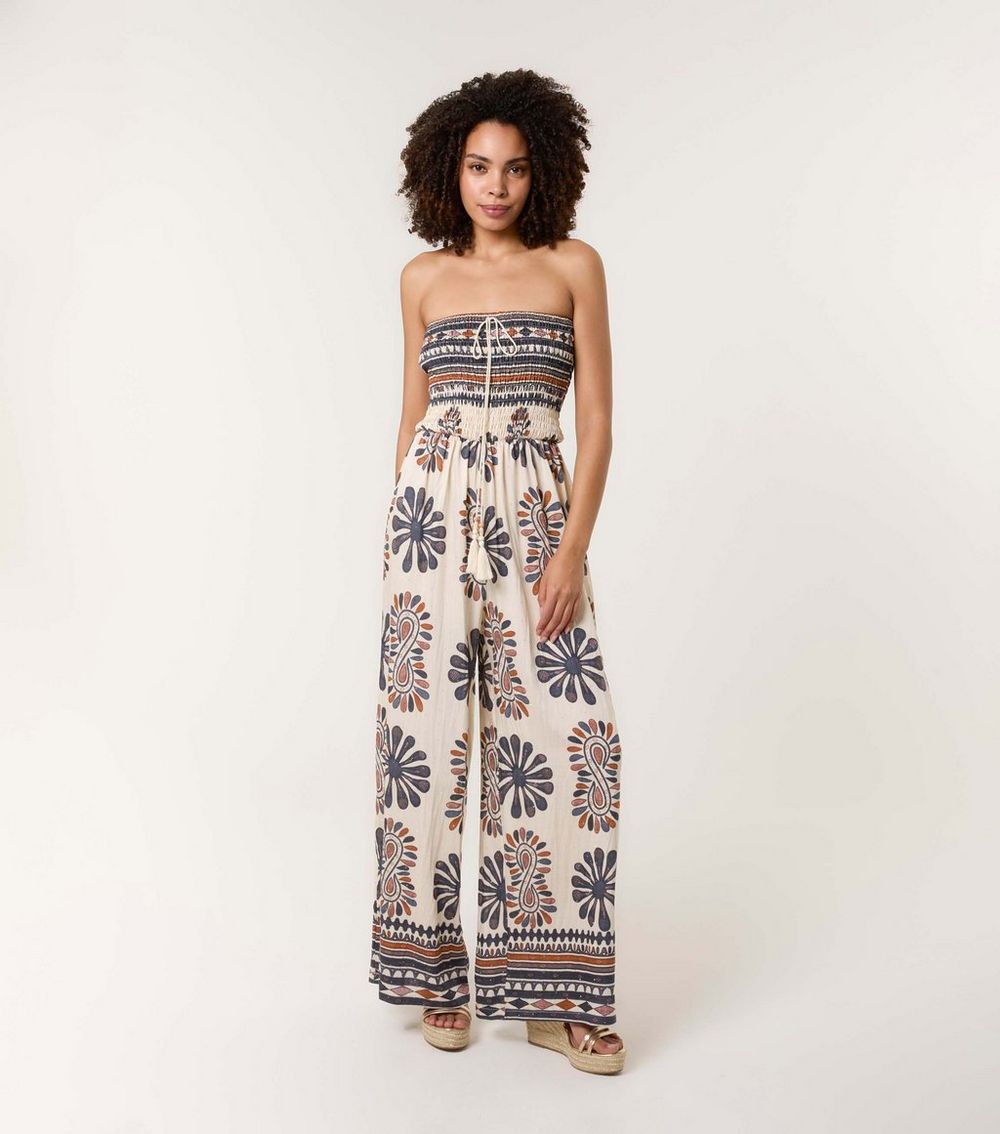 Blue Vanilla Navy Printed Strapless Jumpsuit
