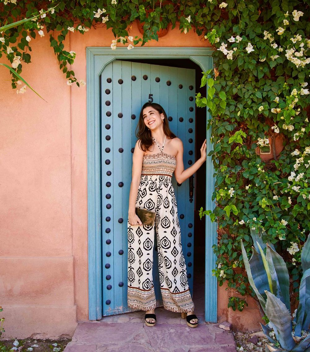 Blue Vanilla Black Halter Neck Printed Jumpsuit