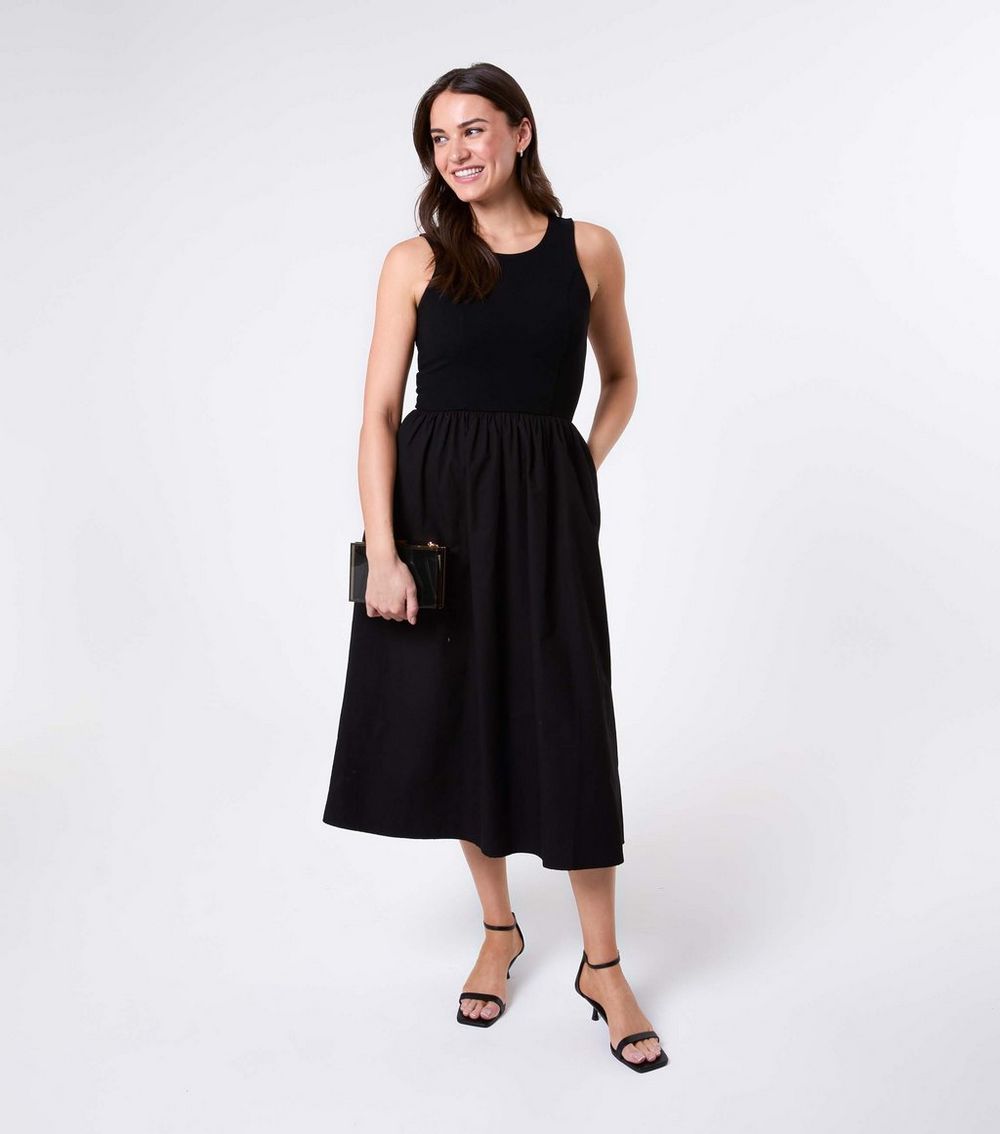 Blue Vanilla Black Contrast Skirt Midi Dress