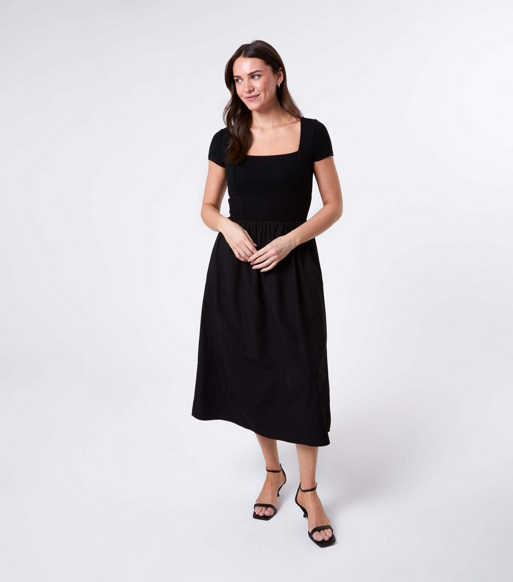 Blue Vanilla Black Square Neck Midi Dress