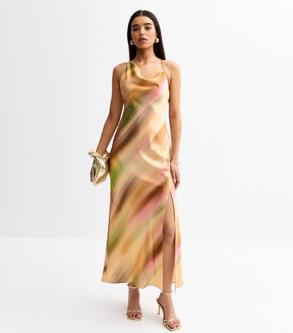 Multicoloured Ombre Print Satin Midi Dress