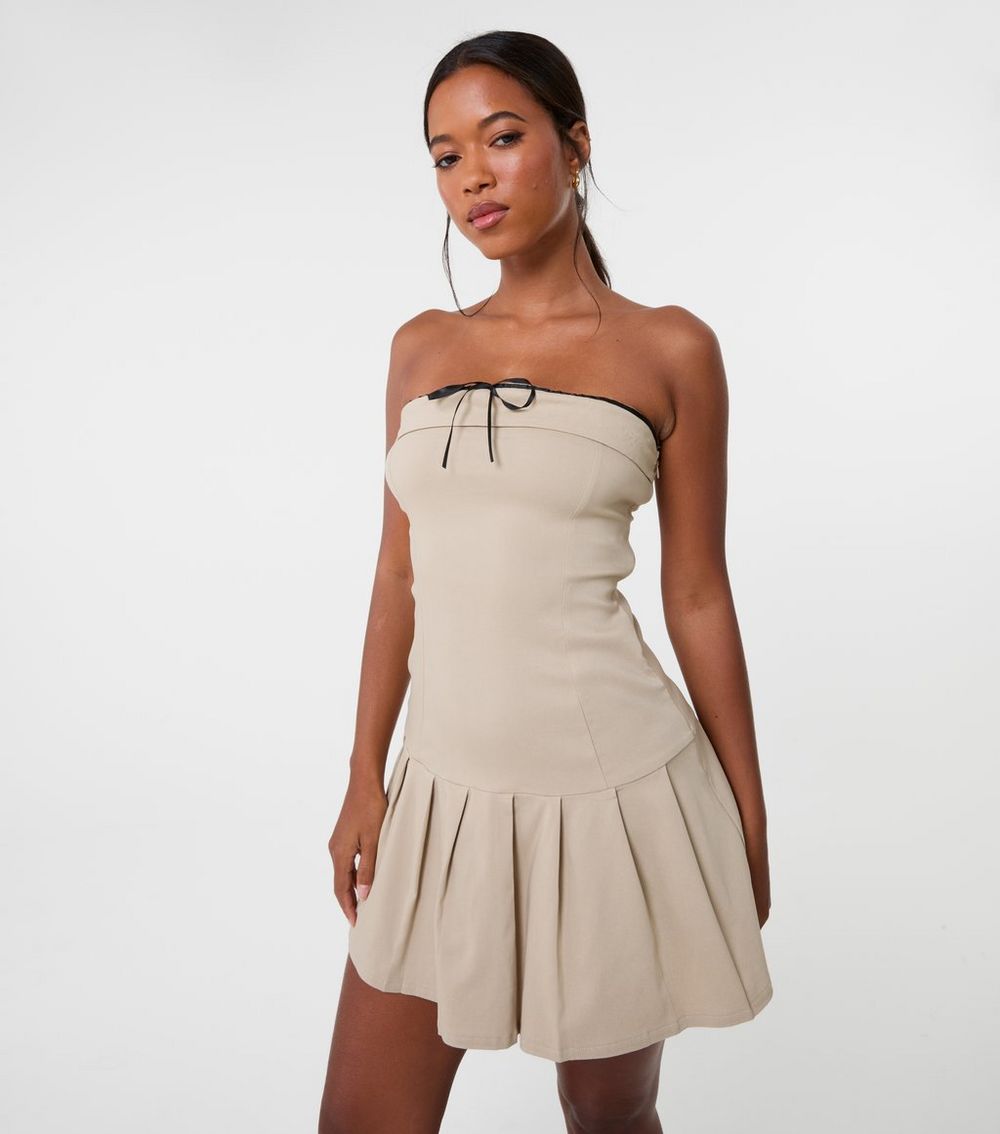 Pink Vanilla Stone Bandeau Pleated Dress