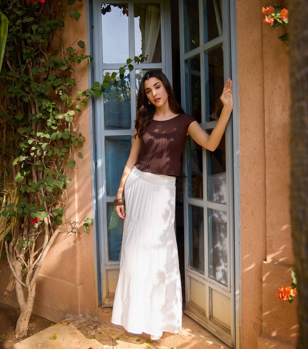 Blue Vanilla Off White Crochet Maxi Skirt