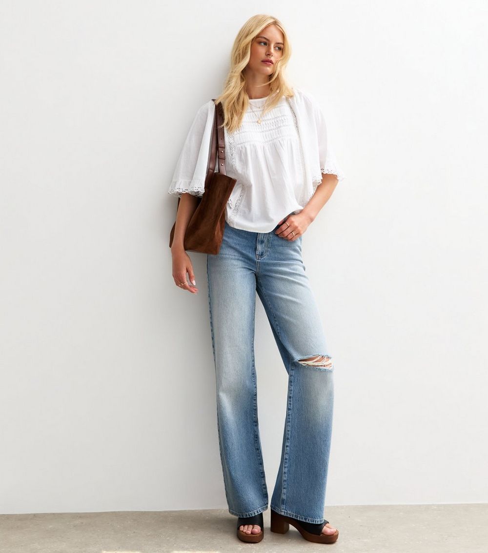 Tall Blue High Waist Ripped Adalae Wide Leg Jeans