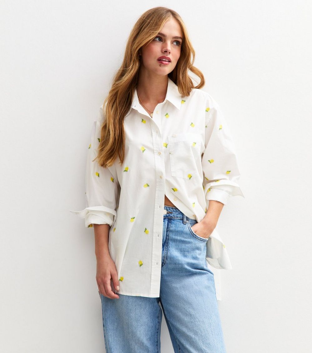 White Lemon Embroidered Long Sleeve Shirt