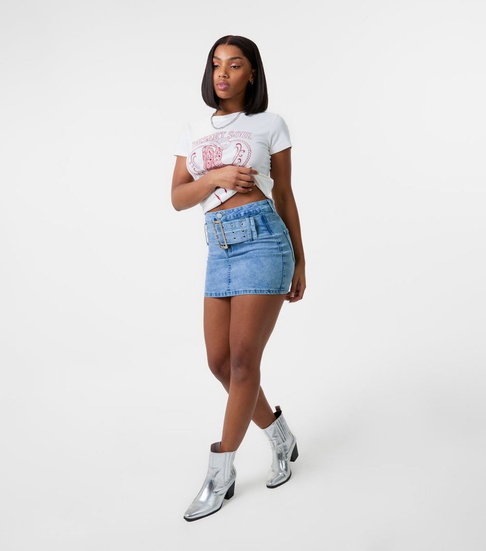 Pink Vanilla Blue Belted Mini Skirt