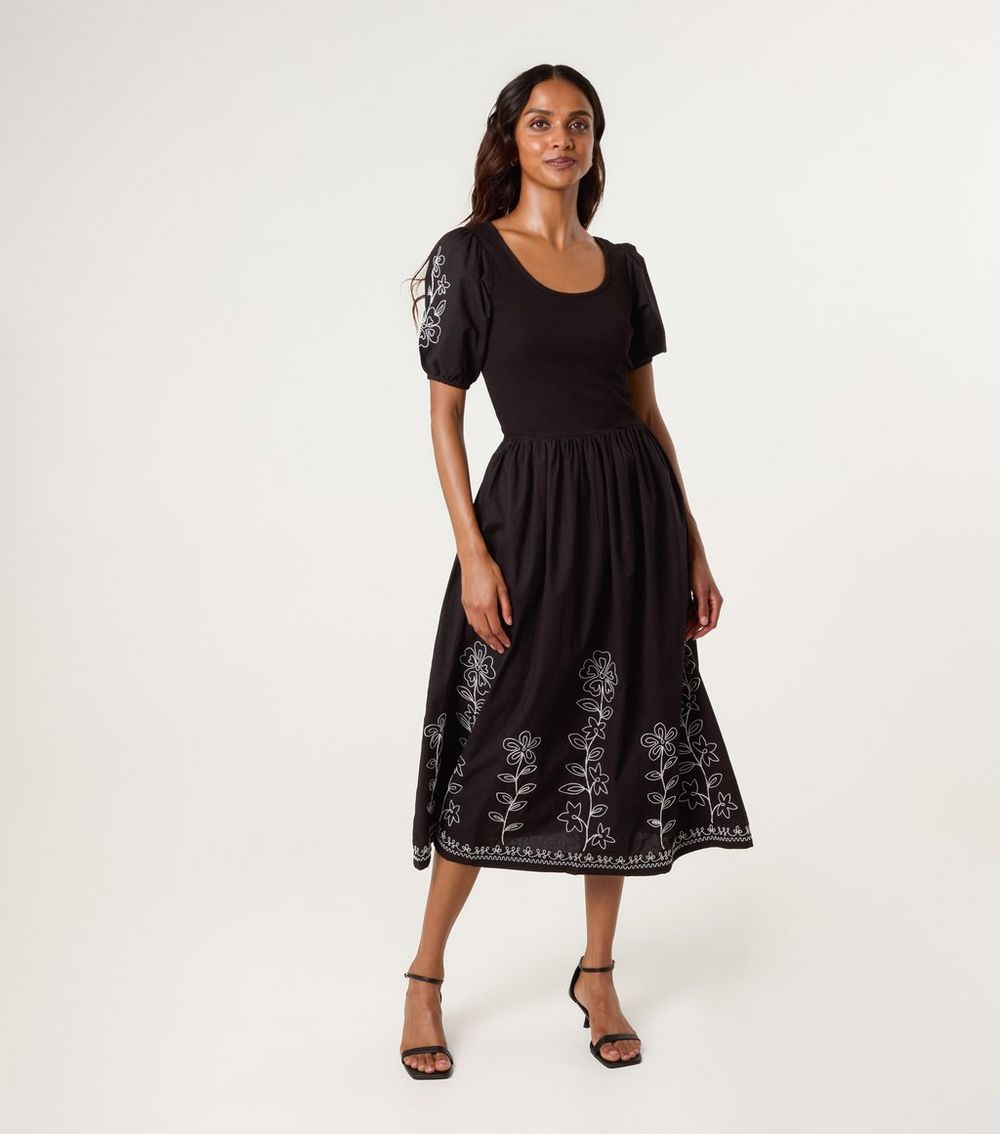 Blue Vanilla Black Embroidered Midi Dress