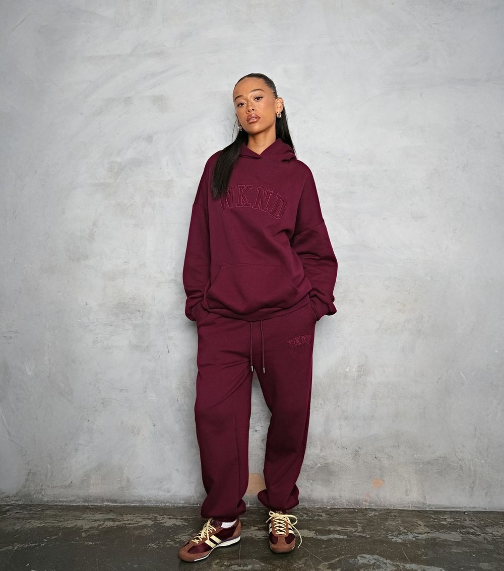 WKNDGIRL Burgundy Logo Embroidered Hoodie