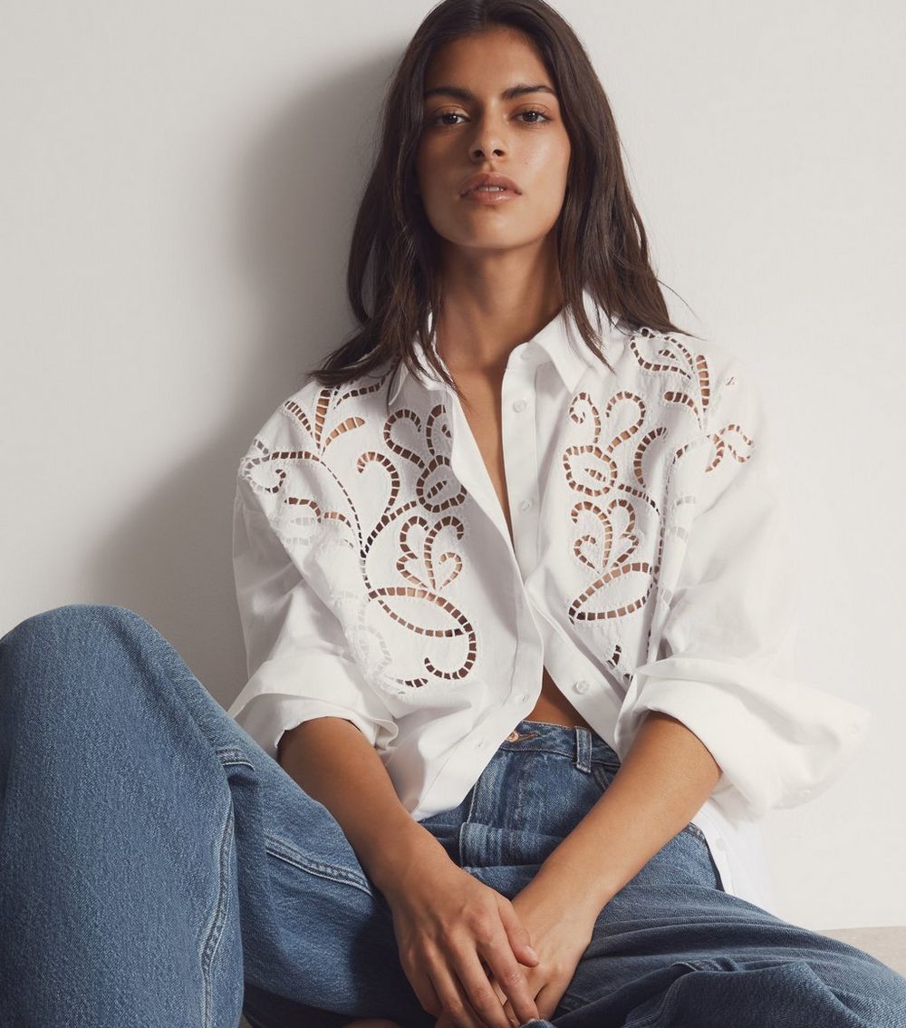 White Cotton Embroidered Shirt