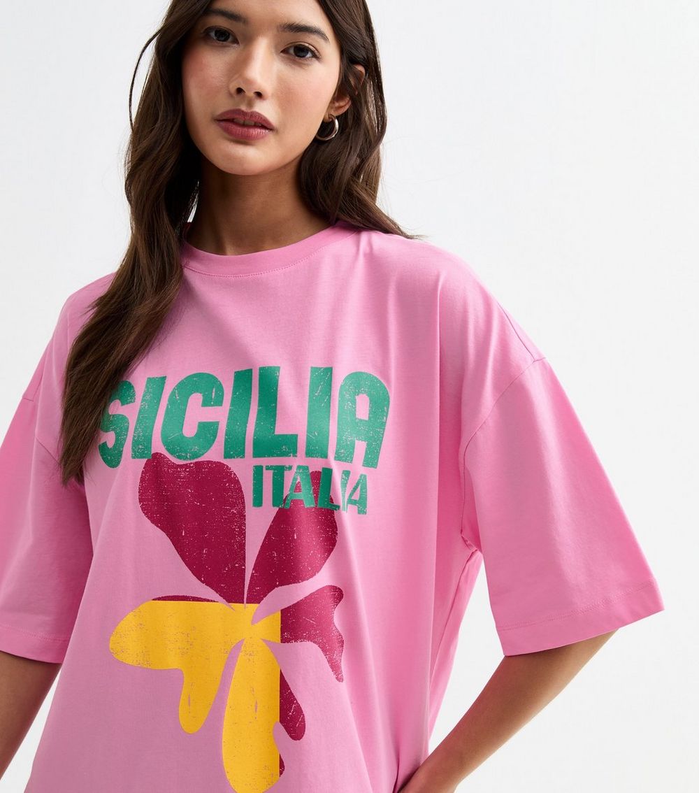 Bright Pink Sicilia Italia Print T
