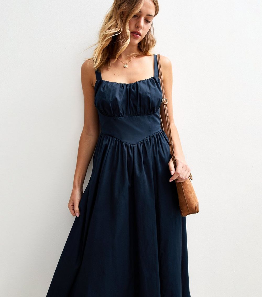Navy Corset Top Milkmaid Midi Dress