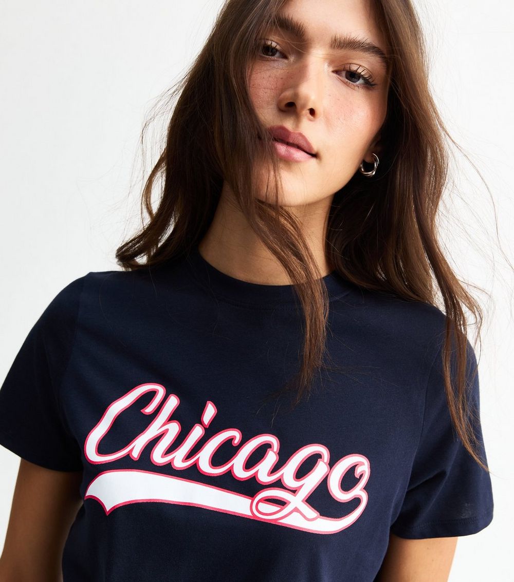 Navy Chicago Print T