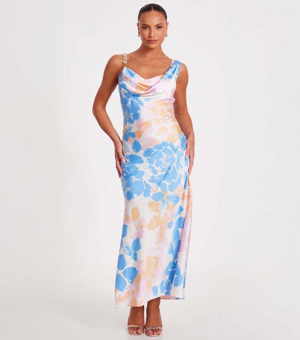 QUIZ Blue Floral Print Maxi Dress