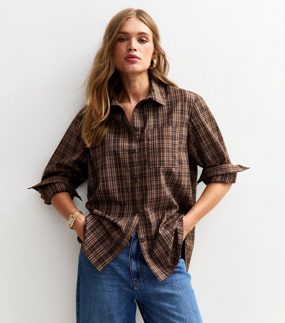 Brown Checked Long Sleeve Shirt