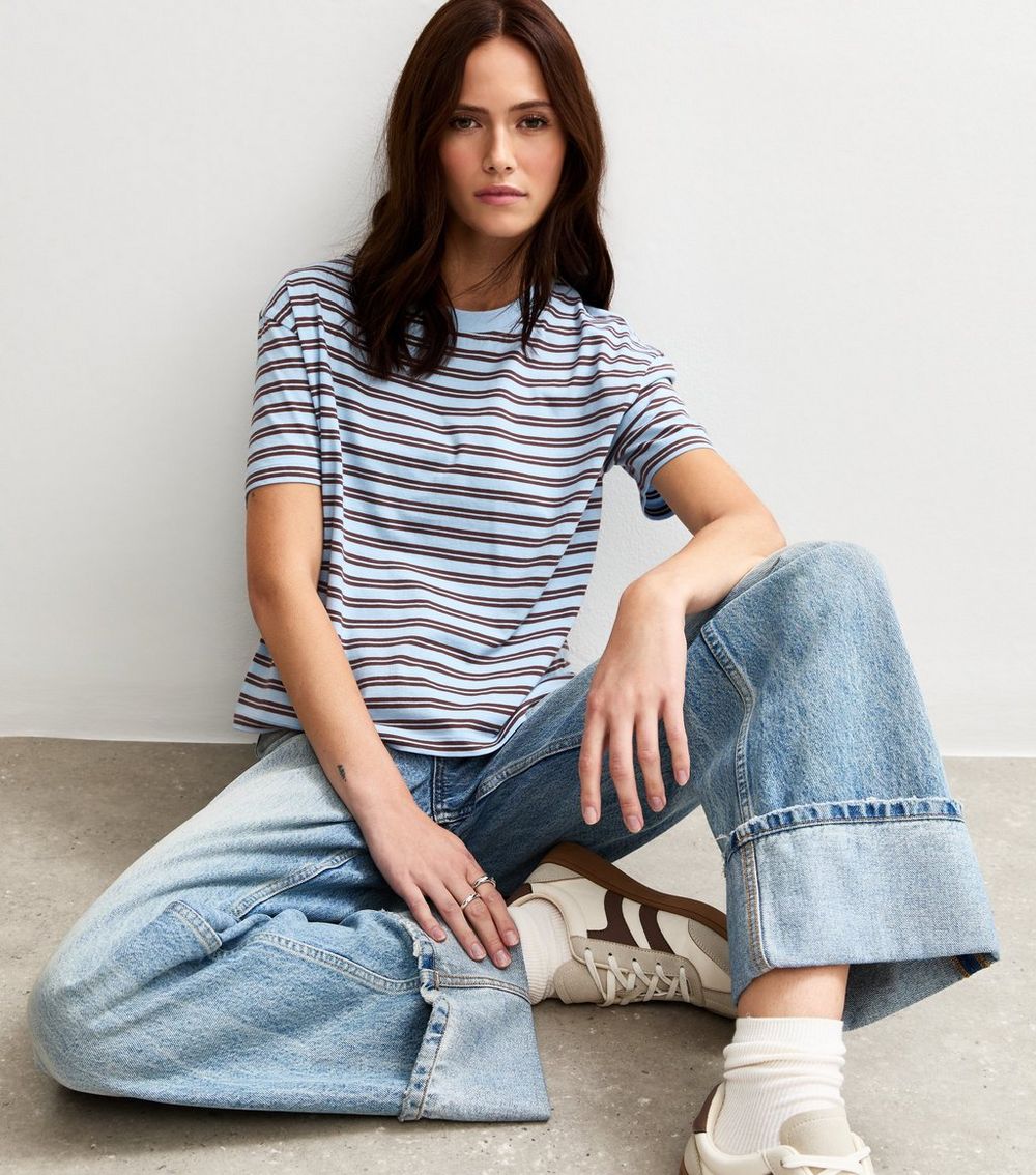 Brown Stripe Print Boxy Fit T
