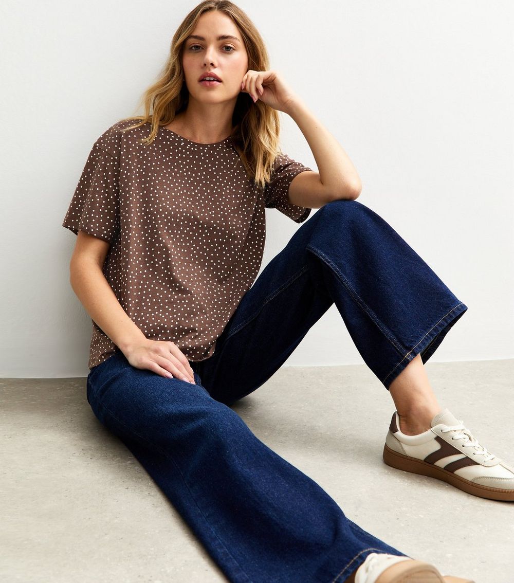 Brown Spot Print Short Sleeve T