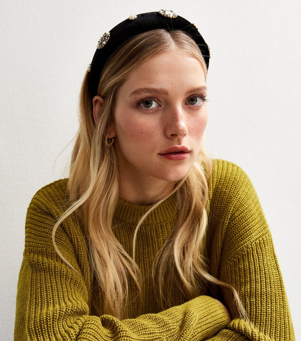 Black Velvet Embellished Padded Headband