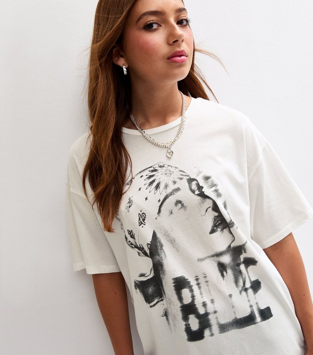 Girls White Billie Eilish Print Oversized T