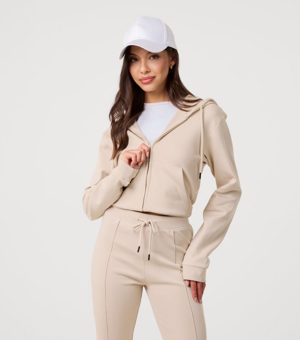 Pink Vanilla Stone Cropped Zip Up Hoodie