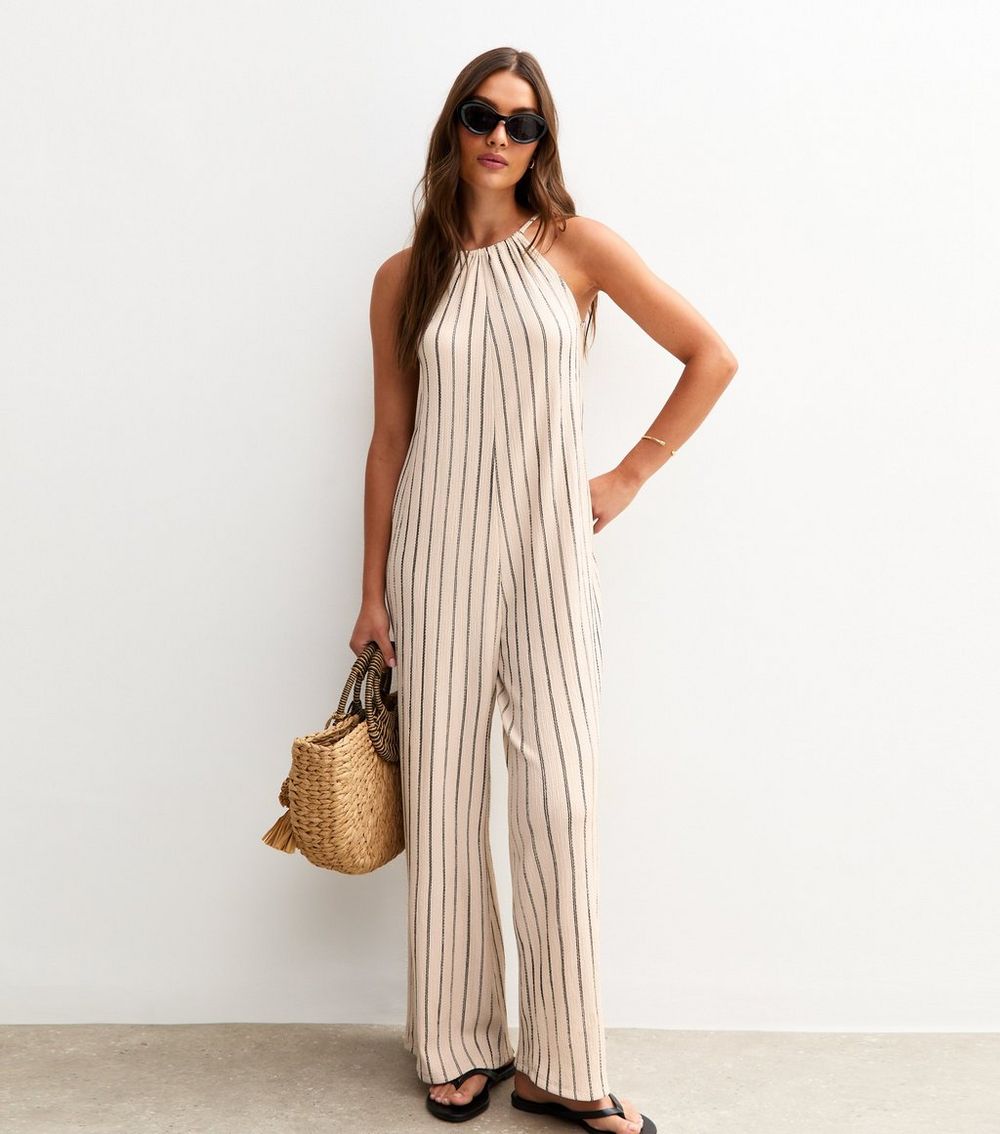 Stone Striped Wide Leg Jumpsuit