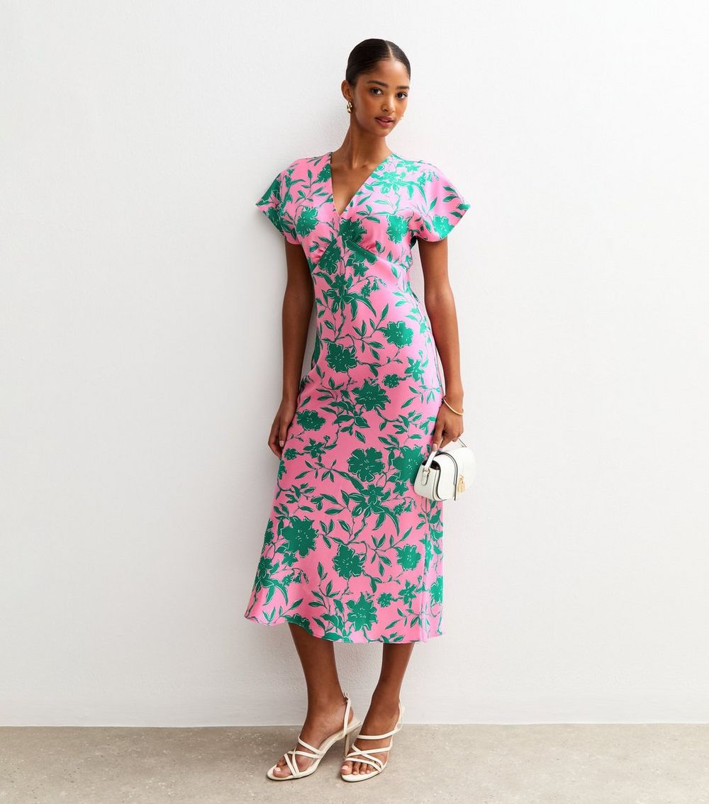 Pink Floral Print Satin V
