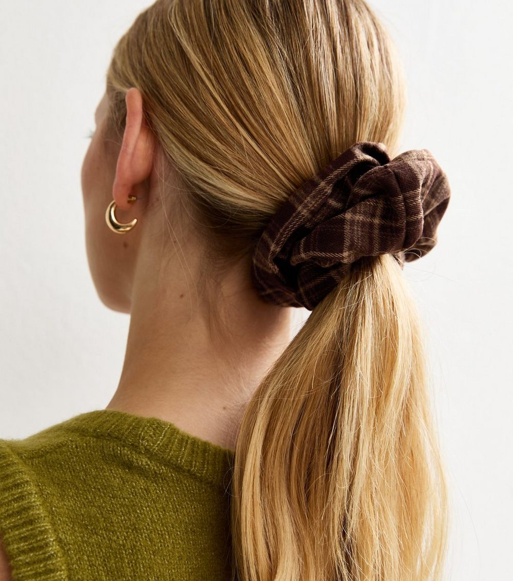 Brown Check Scrunchie