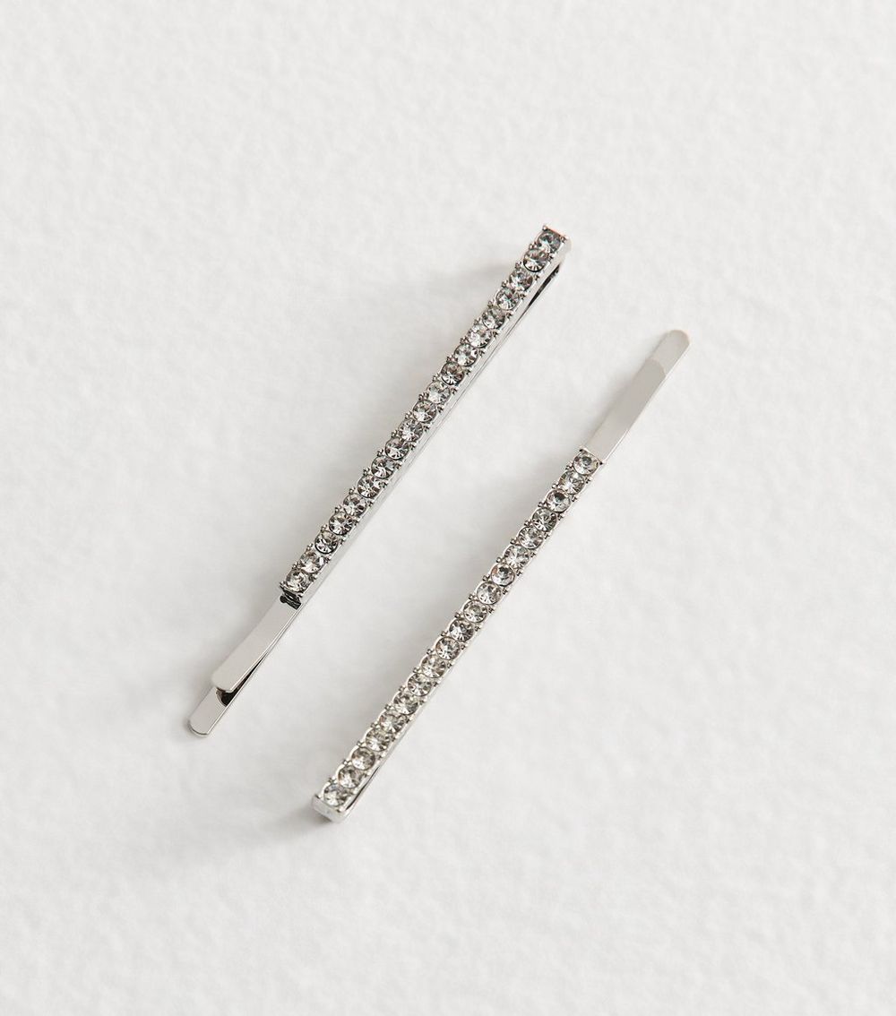 Pack of 2 Silver Tone Diamante Hair Slides