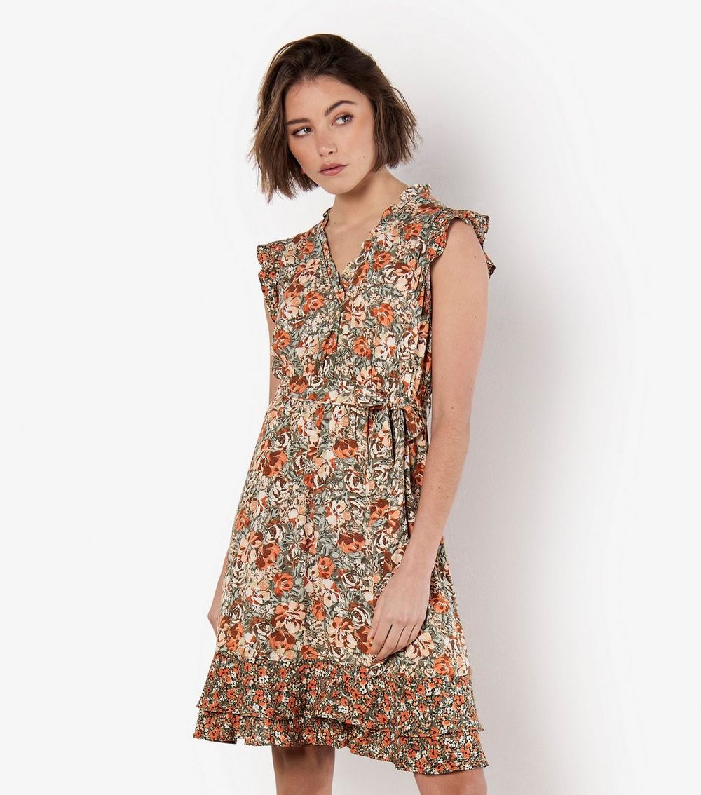 Apricot Multicoloured Floral Print Mini Dress