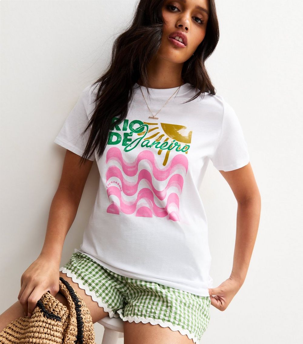 White Rio De Janeiro Slogan Print T