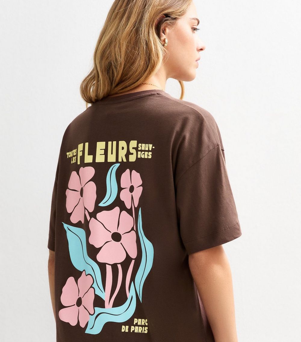 Brown Fleurs Prints Oversized T