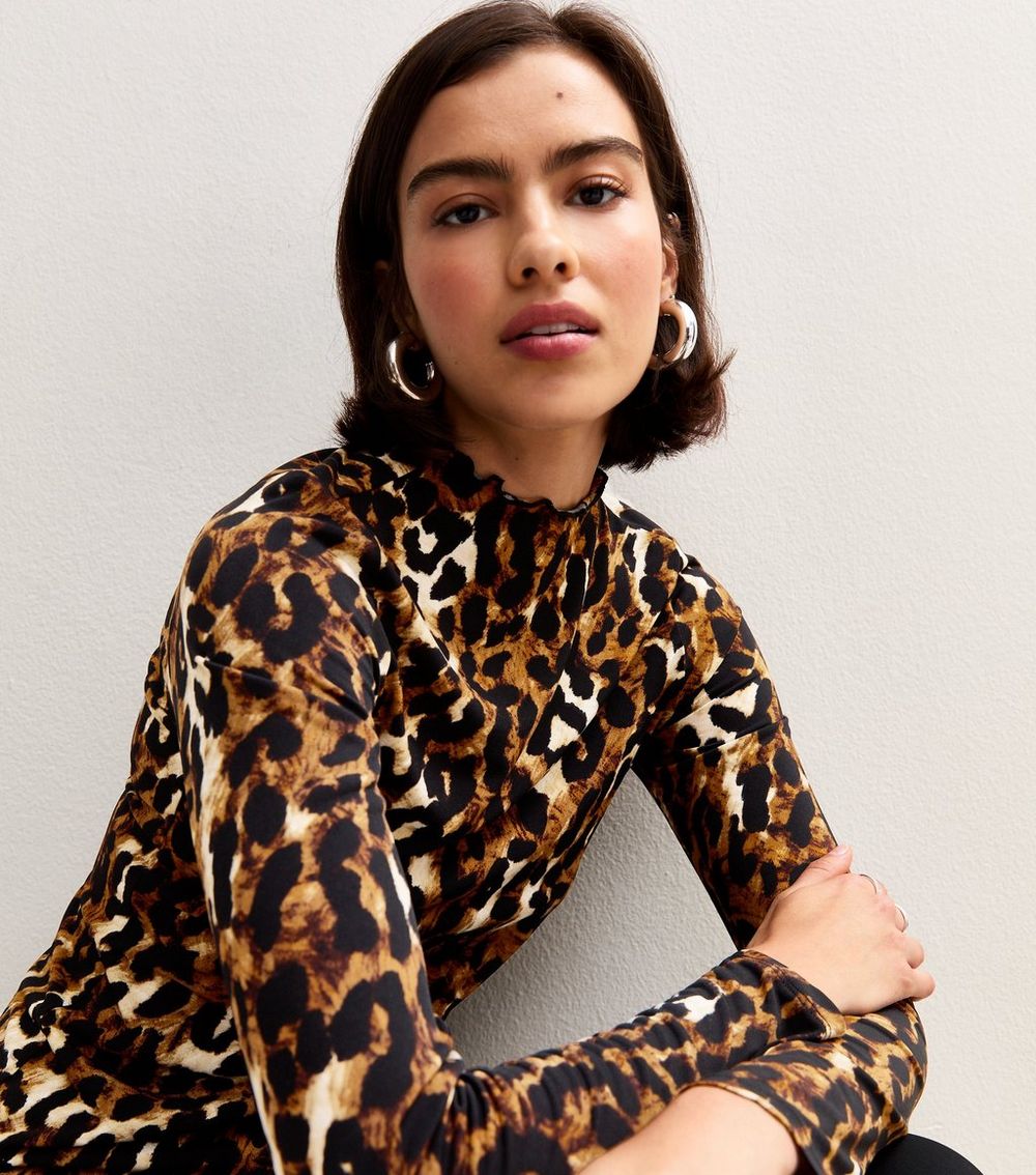 Brown Animal Print Long Sleeve Top