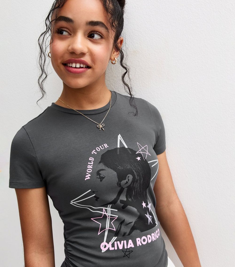 Girls Grey Olivia Rodrigo Star Print Baby Tee T