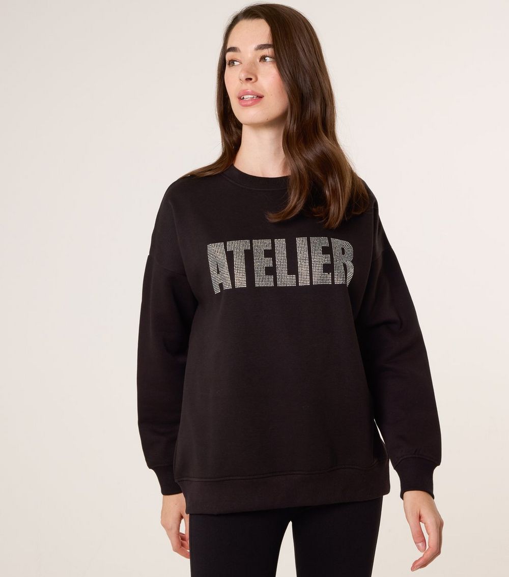 Blue Vanilla Black Diamante Atelier Slogan Sweatshirt