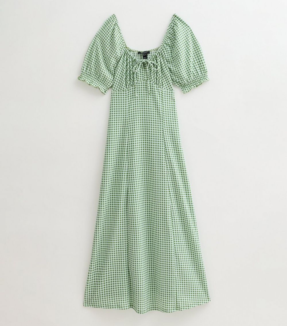 Maternity Green Gingham Print Crinkle Milkmaid Midi Dress