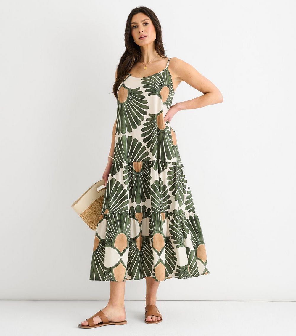 Gini London Floral Print Tiered Hem Midi Dress