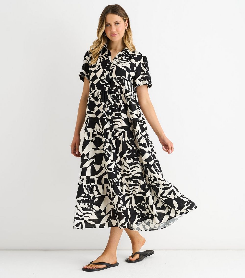 Gini London Black Aztec Print Maxi Shirt Dress