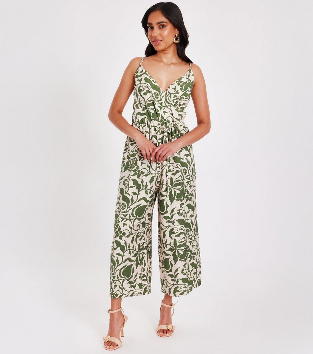 QUIZ Petite Light Khaki Tropical Print Jumpsuit